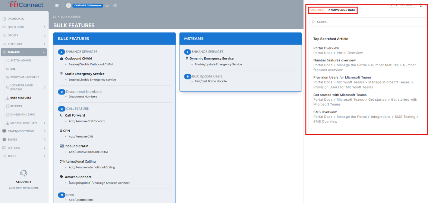 Page Help and Knowledge Base Search Panel