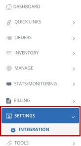 Settings > Integration Menu Navigation